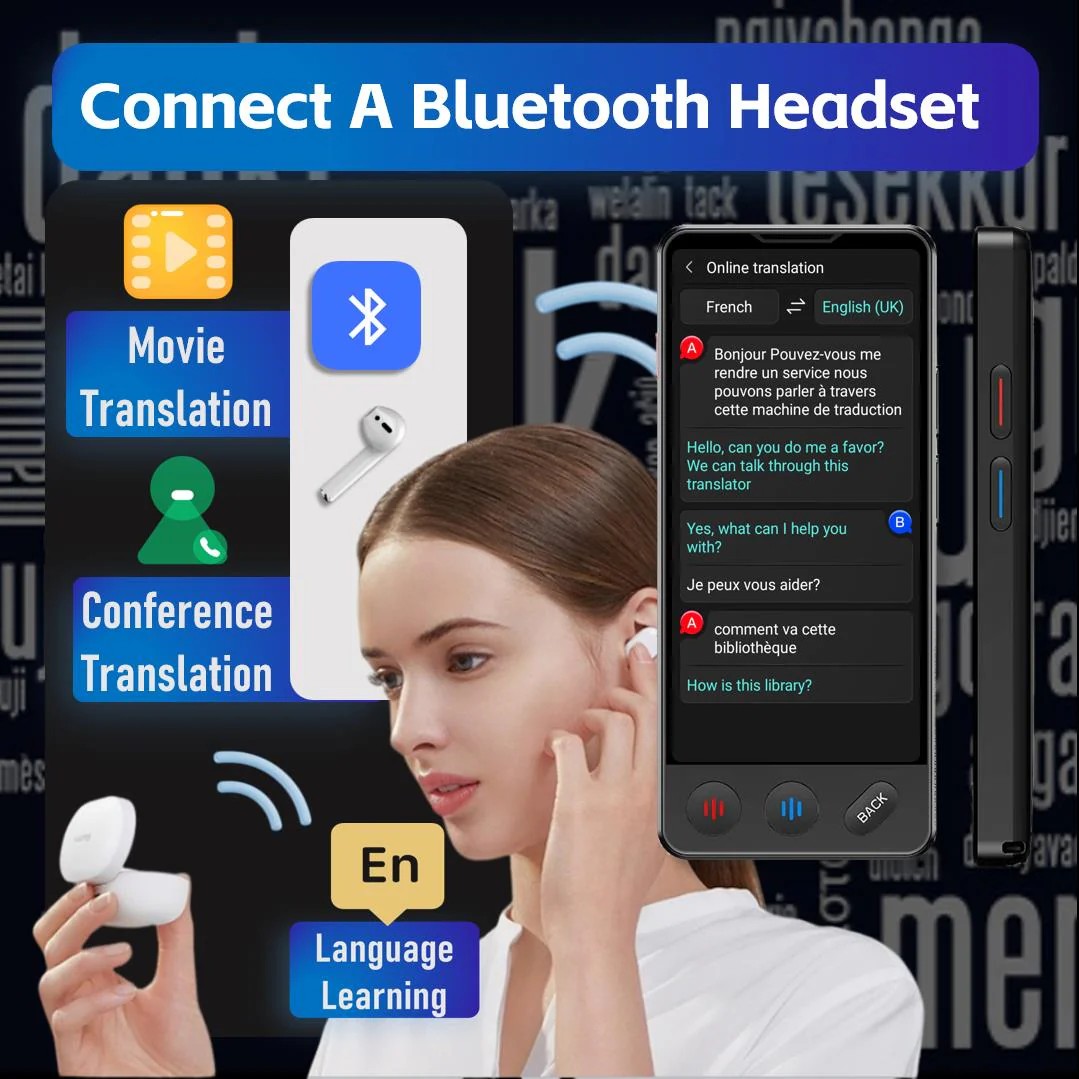 Traductor de voz electrónico con conexión de auriculares bluetooth